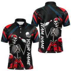 Maxcorners Custom Red Skull Bowling Team Shirt for Men Polo & 1/4 Zip Bowling League Jersey Bowling Unisex LM3010