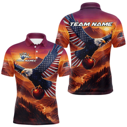 Maxcorners Custom American Eagle Bowling Shirt for Men Sunset Bowling Jersey Patriotic Bowling Outfit LM0404