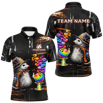 Maxcorners Custom Orange Wizard Opossum Bowling Shirt Bowling Jersey for Men Polo & Quarter-Zip Bowling Outfit LM1307