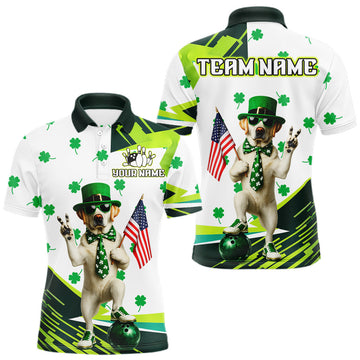 Maxcorners Custom Green Funny Golden Retriever Dog Bowling Shirt Samrock Pattern Bowling St. Patrick Day for Men LM0503