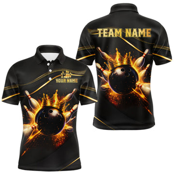 Maxcorners Black & Gold Bowling Team Shirt for Men Custom King Bowling Jersey Bowling Outfit LM1307