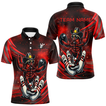 Maxcorners Red Crawfish Bowling Shirt for Men Custom Bowling Jersey League Polo & Quarter-Zip Outfit