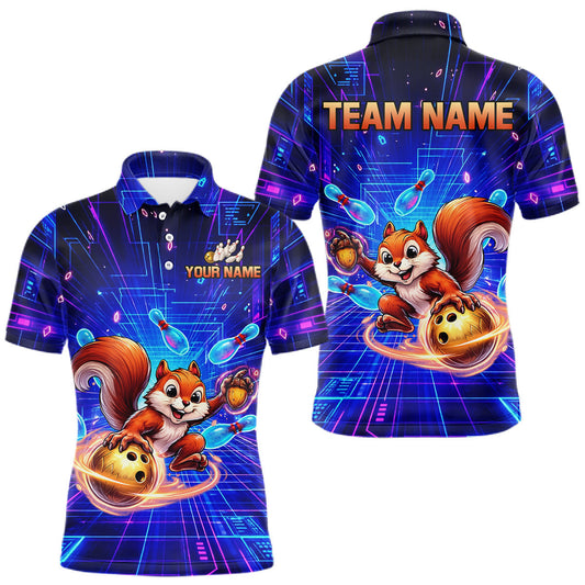 Maxcorners Custom Neon Funny Squirrel Bowling Shirt for Men Bowling Team Jersey Polo & Quarter-Zip Bowling Outfit LM1104