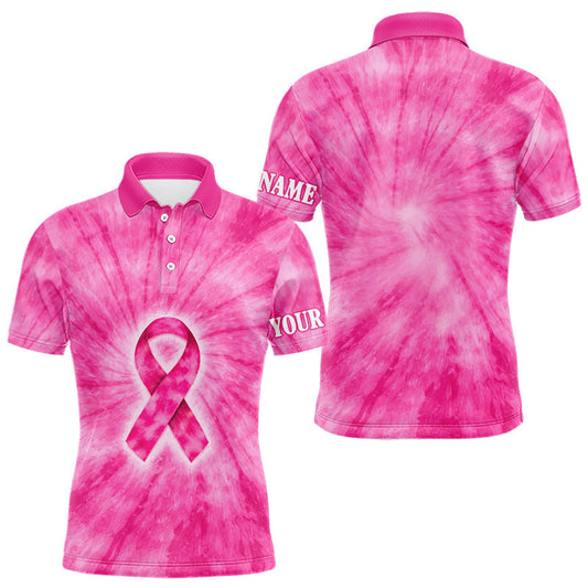Maxcorners Breast Cancer Golf Shirt Custom Pink Tie Dye Pattern Mens Golf Polo Shirt Personalized Golf Gifts LM1501