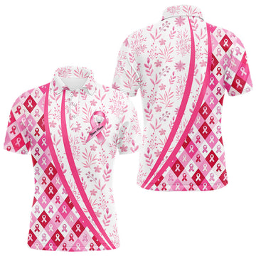 Maxcorners Pink Plaid Mens Golf Polo Shirt Custom Pink Ribbon Breast Cancer Awareness Team Golf Tops, Golf Gift LM2901
