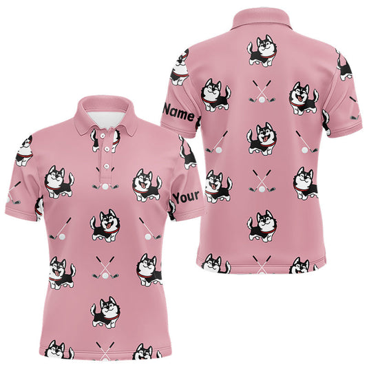 Maxcorners Mens Golf Polo Shirt Custom Funny Husky Pink Pattern Team Golf Tops For Men, Dog Lover Gift LM2201