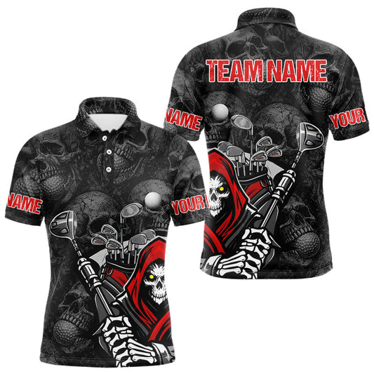 Maxcorners Funny Skull Mens Golf Polo Shirts Golf Ball Skull Pattern Custom Name Golf Apparel Personalized