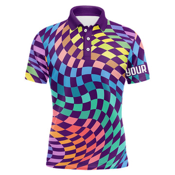 Maxcorners Mens Golf Polo Shirt Custom Checkerboard Argyle Pattern Golf Shirts For Men, Golf Gifts LM0901