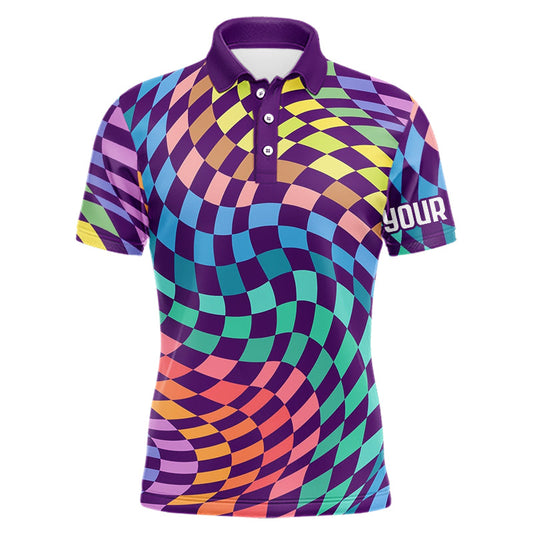 Maxcorners Mens Golf Polo Shirt Custom Checkerboard Argyle Pattern Golf Shirts For Men, Golf Gifts LM0901