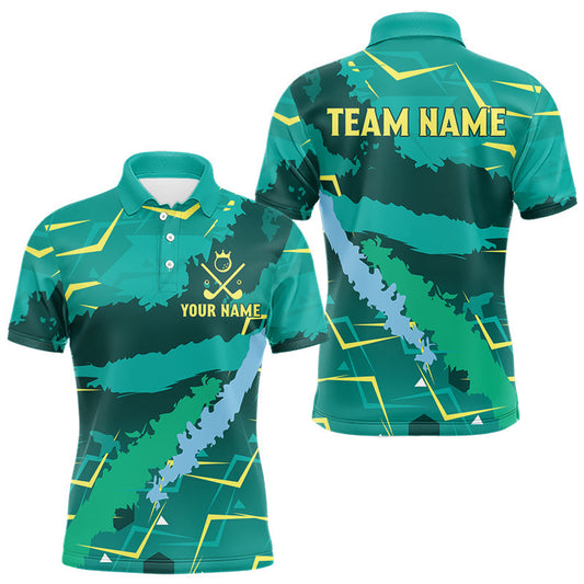 Maxcorners Mens Golf Polo Shirts Green Golf Clubs Custom Name Personalized Team Green Camo Golf Tops LM1112
