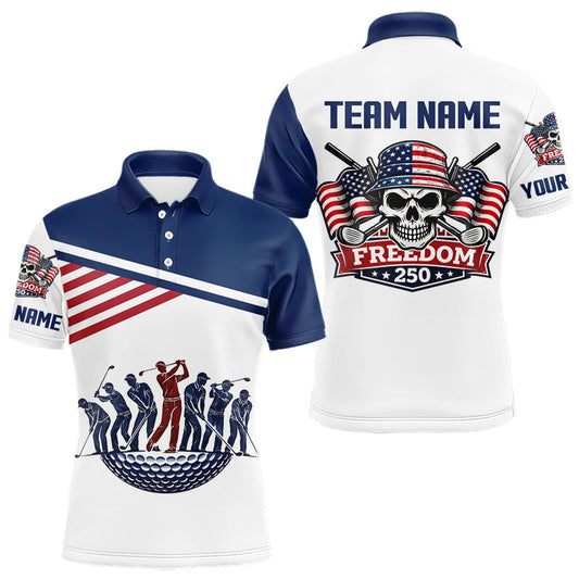 Maxcorners Mens Golf Polo Shirt Custom 250Th American Anniversary Skull Golf Shirt, 250 Years Of Freedom Patriotic Gift LM1501