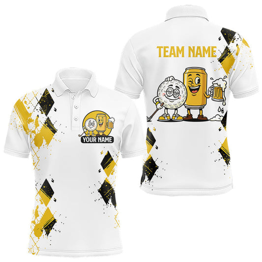 Maxcorners Argyle Pattern Mens Golf Polo Shirt – Custom Funny Beer Golf Shirt, Golfer Gift LM0901