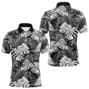Maxcorners Mens Golf Polo Shirt Retro Floral Pattern Tropical Leaves Custom Team Golf Shirt, Golf Gifts LM2201