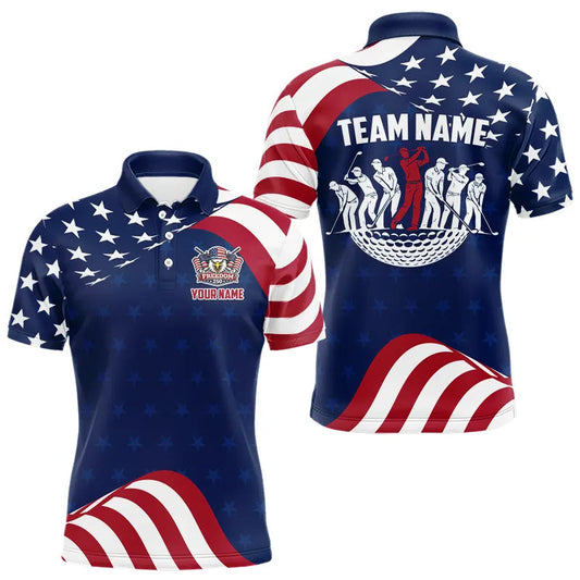 Maxcorners Funny Mens Golf Polo Shirt Custom Name American Flag Polo Shirt, 250 Years Of Freedom Patriotic Gift LM1501