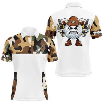 Maxcorners Funny Mens Golf Polo Shirts Custom Cowboy Golf Ball Camo Pattern Golf Outfits, Best Golf Gifts