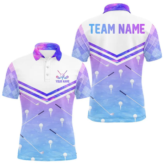 Maxcorners Argyle Mens Golf Polo Shirt Custom Pink & Purple Plaid Golf Clubs Pattern Team Golf Top, Golf Gifts LM0901