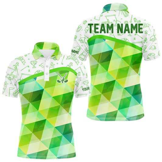 Maxcorners Green Geometric Triangle Pattern Mens Golf Polo Shirt Custom Golf Clubs & Golf Ball Mens Golf Tops LM0901