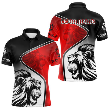 Maxcorners Lion Mens Golf Polo Shirt Custom Red And Black Pattern Lion Golf Ball Best Golf Shirt For Men