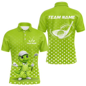 Maxcorners Funny Dinosaur Mens Golf Polo Shirt Green Pattern Custom Dinosaur Golf Shirts For Men LM0101