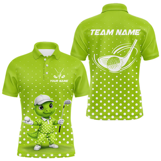 Maxcorners Funny Dinosaur Mens Golf Polo Shirt Green Pattern Custom Dinosaur Golf Shirts For Men LM0101