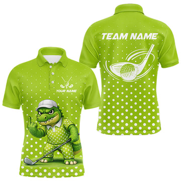 Maxcorners Funny Alligator Golf Polo Shirt For Men Custom Name Green Mens Golf Apparel Funny Golf Gifts