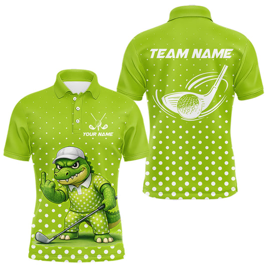 Maxcorners Funny Alligator Golf Polo Shirt For Men Custom Name Green Mens Golf Apparel Funny Golf Gifts