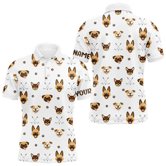 Maxcorners Funny Mens Golf Polo Shirt Custom Dog Golf Shirts White Golf Polo For Men, Golf Gifts