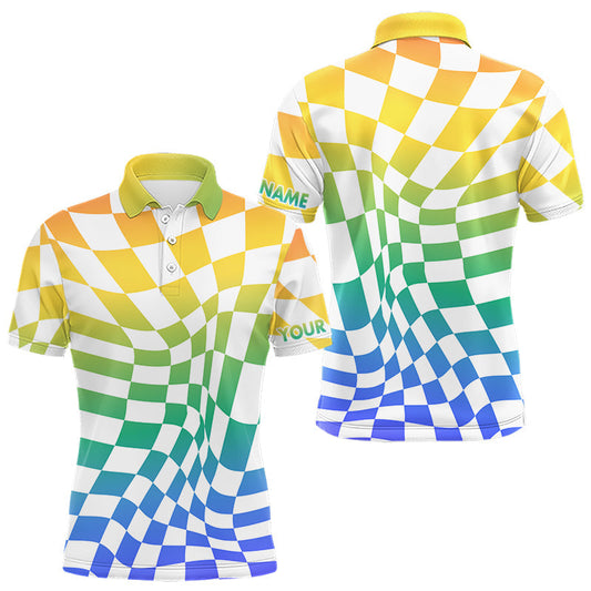 Maxcorners Mens Golf Polo Shirt Custom Colorful Checkerboard Argyle Pattern Golf Shirts For Men LM1104