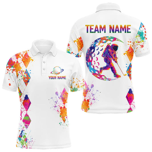 Maxcorners Mens Golf Polo Shirt Argyle Pattern Golf Shirts For Mens Funny Astronaut Watercolor Golf Gifts LM1112