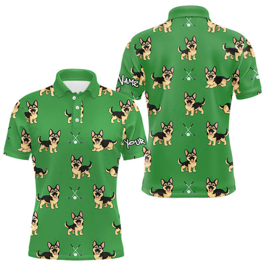 Maxcorners Funny German Shepherd Mens Golf Polo Shirt Custom Green Pattern Team Mens Golf Tops, Dog Lover Gift LM2201