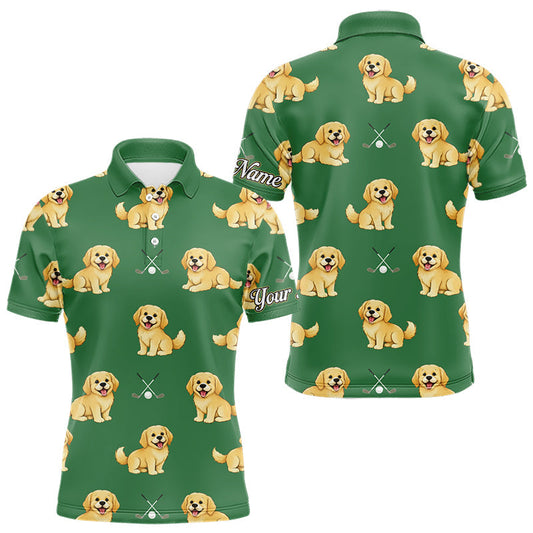 Maxcorners Golden Retriever Mens Golf Polo Shirt Custom Funny Green Pattern Team Mens Golf Tops, Dog Lover Gift LM2201
