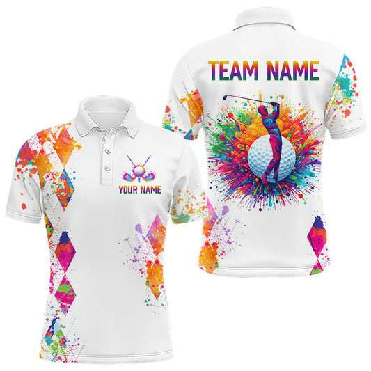 Maxcorners Watercolor Argyle Pattern Golf Polo Shirts Custom White Golf Clubs Golf Shirts For Men Golf Gift LM0101