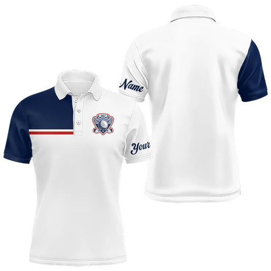 Maxcorners Blue And White Golf Polo Shirt, Custom Name Mens Golf Polo Shirts, Personalized Golf Gifts LM0901