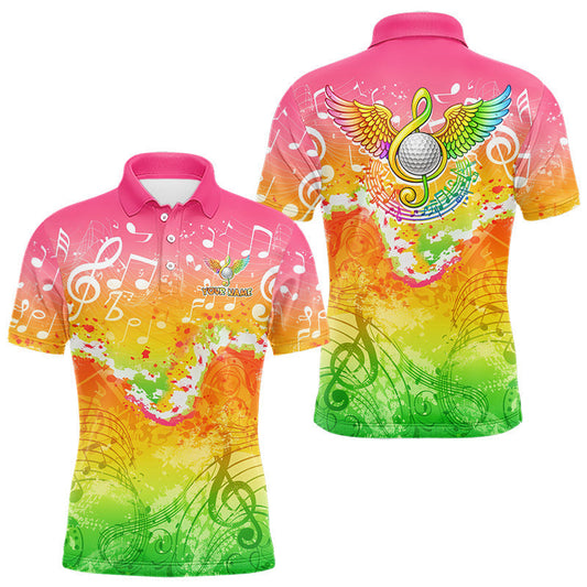 Maxcorners Mens Golf Polo Shirt Colorful Music Angel Wing Golf Ball Custom Golf Top For Team, Golfer Gift LM0901