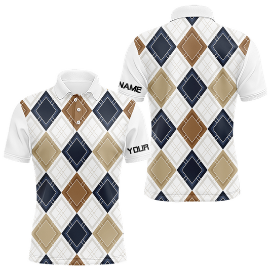 Maxcorners Plaid Mens Golf Polo Shirt Custom Retro Argyle Pattern Team Golf Tops, Vintage Golf Gift Personalized LM2201