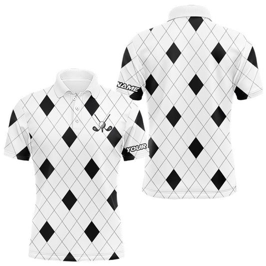 Maxcorners Argyle Mens Golf Polo Shirt Custom Name, Personalized Plaid Golf Shirts For Men LM0901