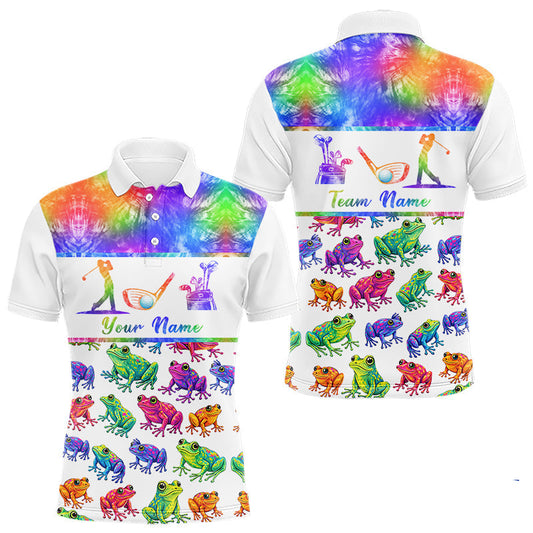 Maxcorners Funny Tie Dye Frog Pattern Mens Golf Polo Shirts Custom Watercolor Golf Attire For Men, Golf Gifts LM1104
