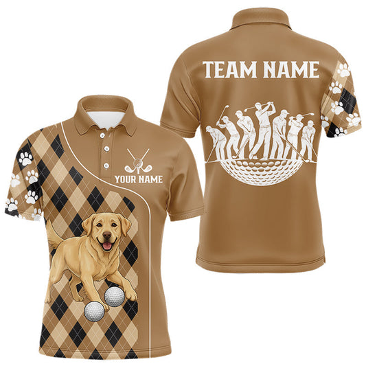 Maxcorners Funny Golden Retriever Mens Golf Polo Shirt Custom Argyle Plaid Pattern Team Golf Tops, Dog Lover Gift LM2201