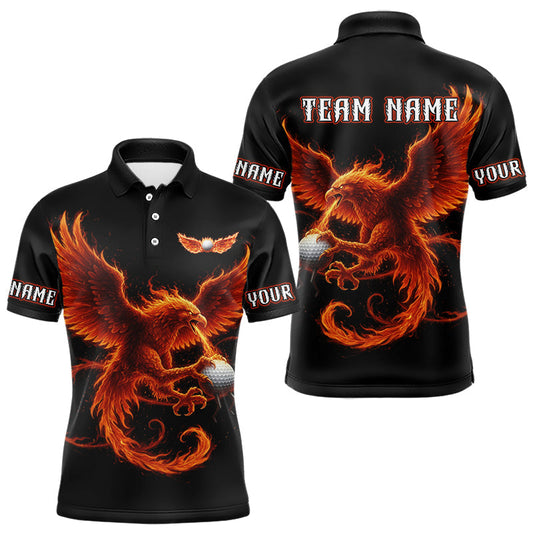 Maxcorners Mens Golf Polo Shirt Custom Phoenix Red Flame Team Golf Tops, White Golf Outfit For Men LM2512