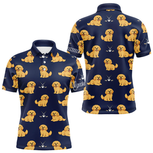 Maxcorners Funny Golden Retriever Mens Golf Polo Shirt Custom Blue Team Mens Golf Tops, Dog Lover Gift