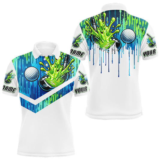 Maxcorners Watercolor Mens Golf Polo Shirt Custom Green Golf Ball Pattern Golf Tops For Men, Golf Lovers Gifts LM0901