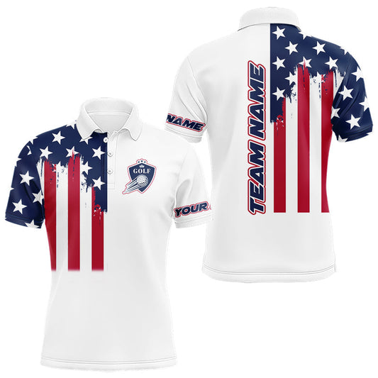 Maxcorners American Flag Mens Golf Polo Shirt Custom Red, White And Blue Team Golf Jersey, Patriotic Golf Shirts LM0901