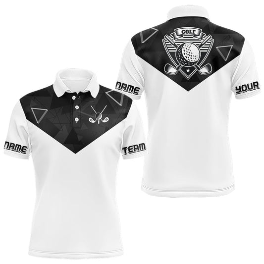 Maxcorners Mens Golf Polo Shirt Black Geometric Triangle Pattern Custom Name White Golf Tops For Men LM0901