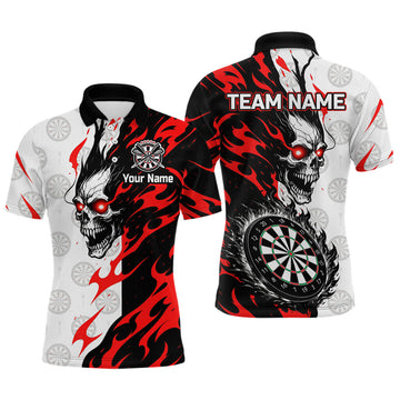 Maxcorners Custom Black Red Skull Darts Shirt for Men Darts Team Jerseys Dartboard Shirt Dart League LM0208