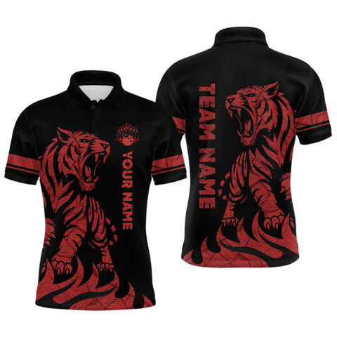 Maxcorners Red Tiger Bowling Shirts for Team Men Women Custom Bowling Jersey Polo & Quarter Zip Shirt LM2110