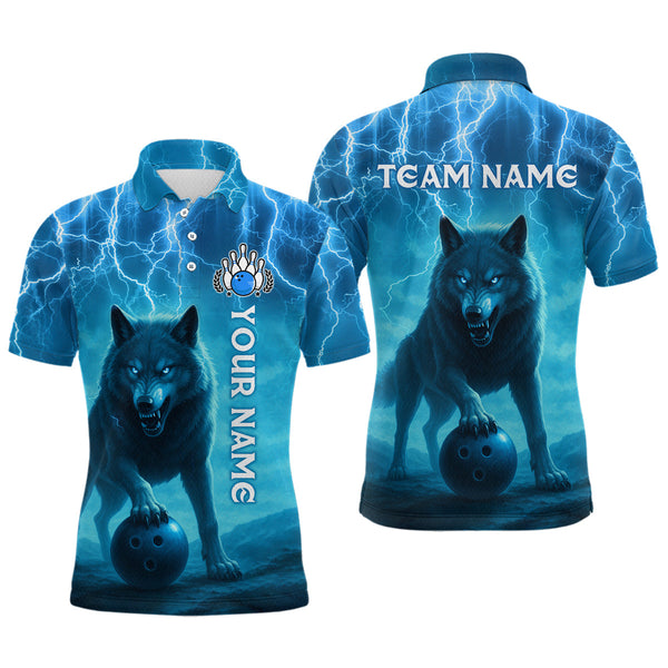 Maxcorners Lightning Wolf Bowling Shirts for Team Women Men Custom Blue Wolf Bowling Jerseys LM3010