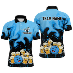 Maxcorners Funny Beer Bowling Shirts Blue for Women Men Bowling Polo&1/4 Zip Bowling League TU2312