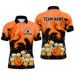 Maxcorners Funny Beer Bowling Shirts Orange for Women Men Bowling Polo&1/4 Zip Bowling League TU2312