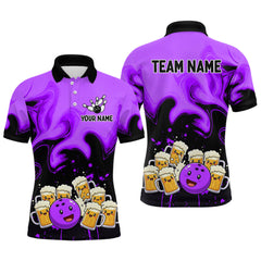 Maxcorners Funny Beer Bowling Shirts Purple for Women Men Bowling Polo&1/4 Zip Bowling League TU2312