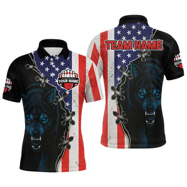 Maxcorners Patriotic Wolf Bowling Shirts for Team Men Women Wolf Bowling Jerseys American Flag MT0111